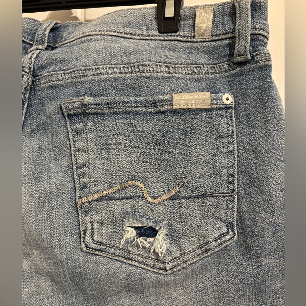 7 For All Mankind Josefina Jeans Light Wash Distressed Frayed Hem Button Fly 29